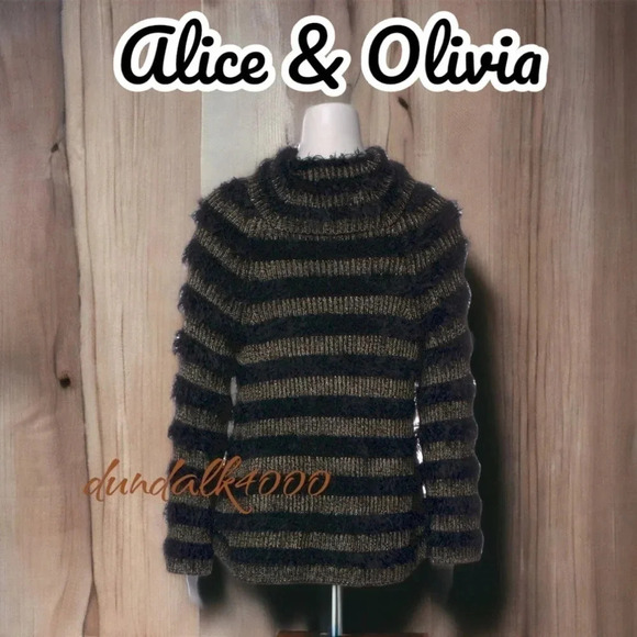 Alice + Olivia Sweaters - Alice & Olivia Turtleneck Black/Gold Fuzzy Sweater M
